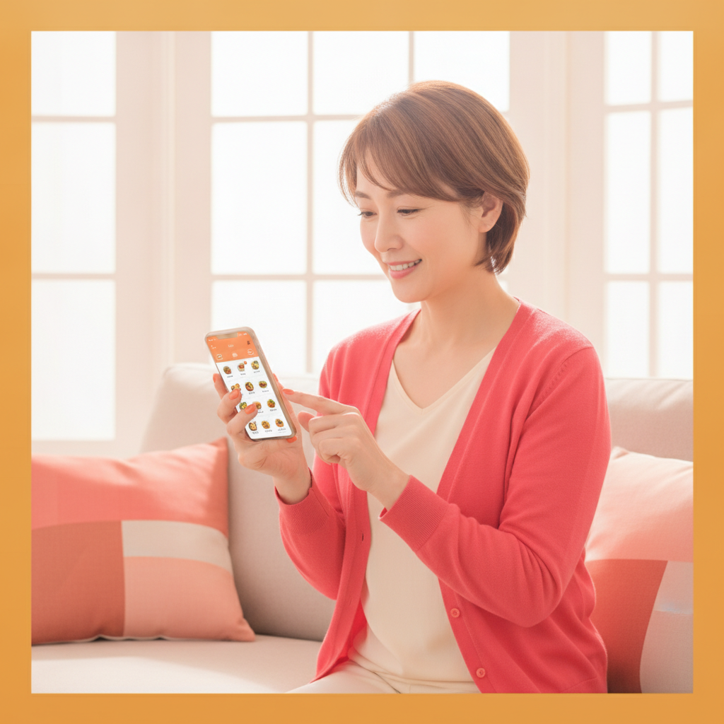 食事の記録アプリを使って前向きにPFCバランスを見える化する40代女性のイメージ