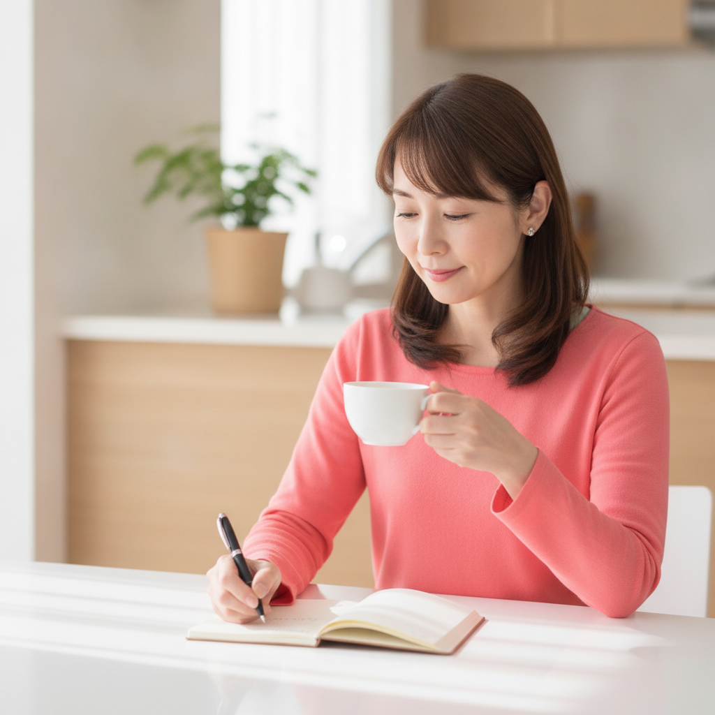 心のコンディションを整えるために、頑張るのを一時的に手放して休む40代女性のイメージ