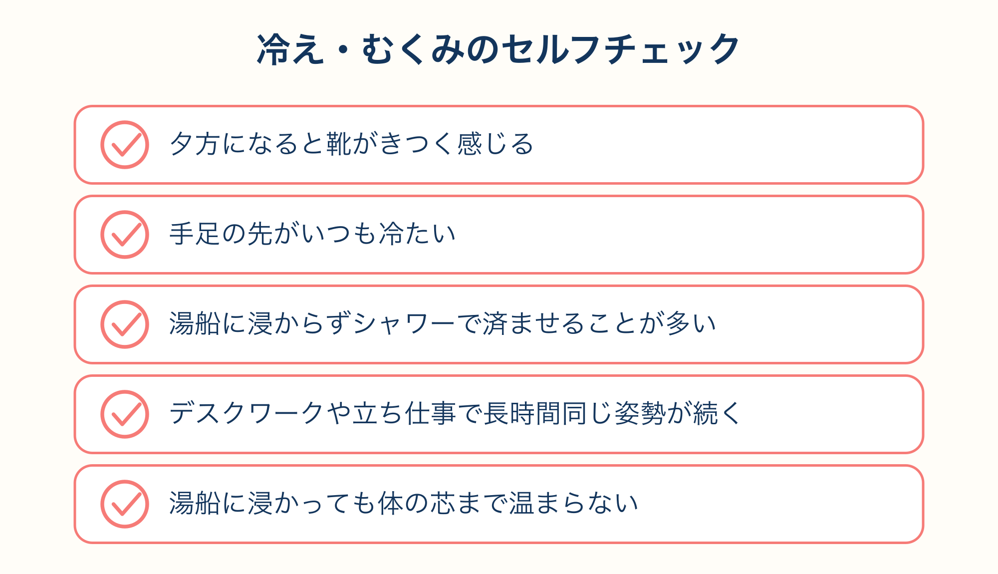 冷え・むくみのセルフチェック項目を示す図解