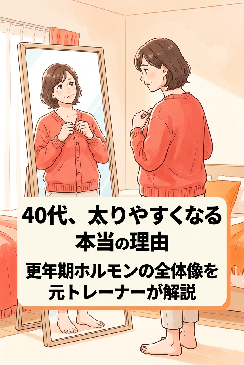 40代から太りやすくなる本当の理由を、更年期ホルモンの変化から元トレーナーが解説する記事のアイキャッチ画像