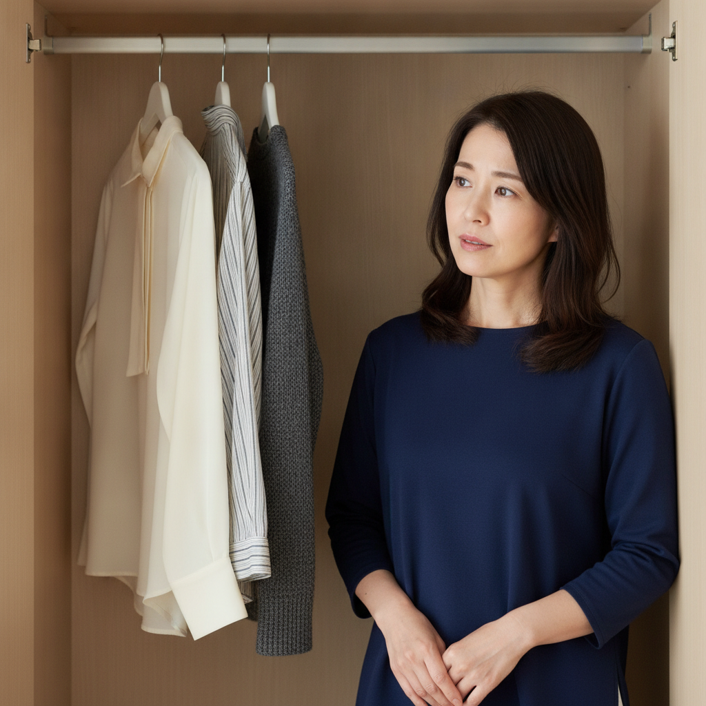 目標を達成した後、次に何を目指すか分からず戸惑う40代女性のイメージ