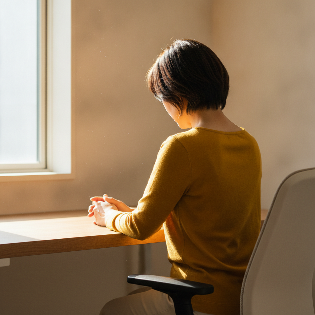 誠実な言葉を静かにかみしめる後ろ姿のイメージ