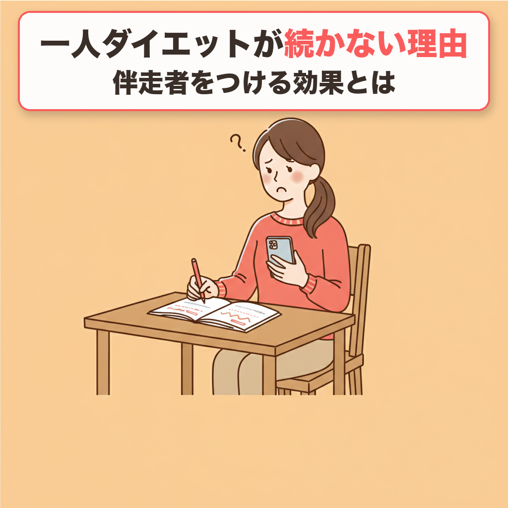 一人ダイエットが続かない理由と伴走者をつける効果を解説する記事のアイキャッチ画像
